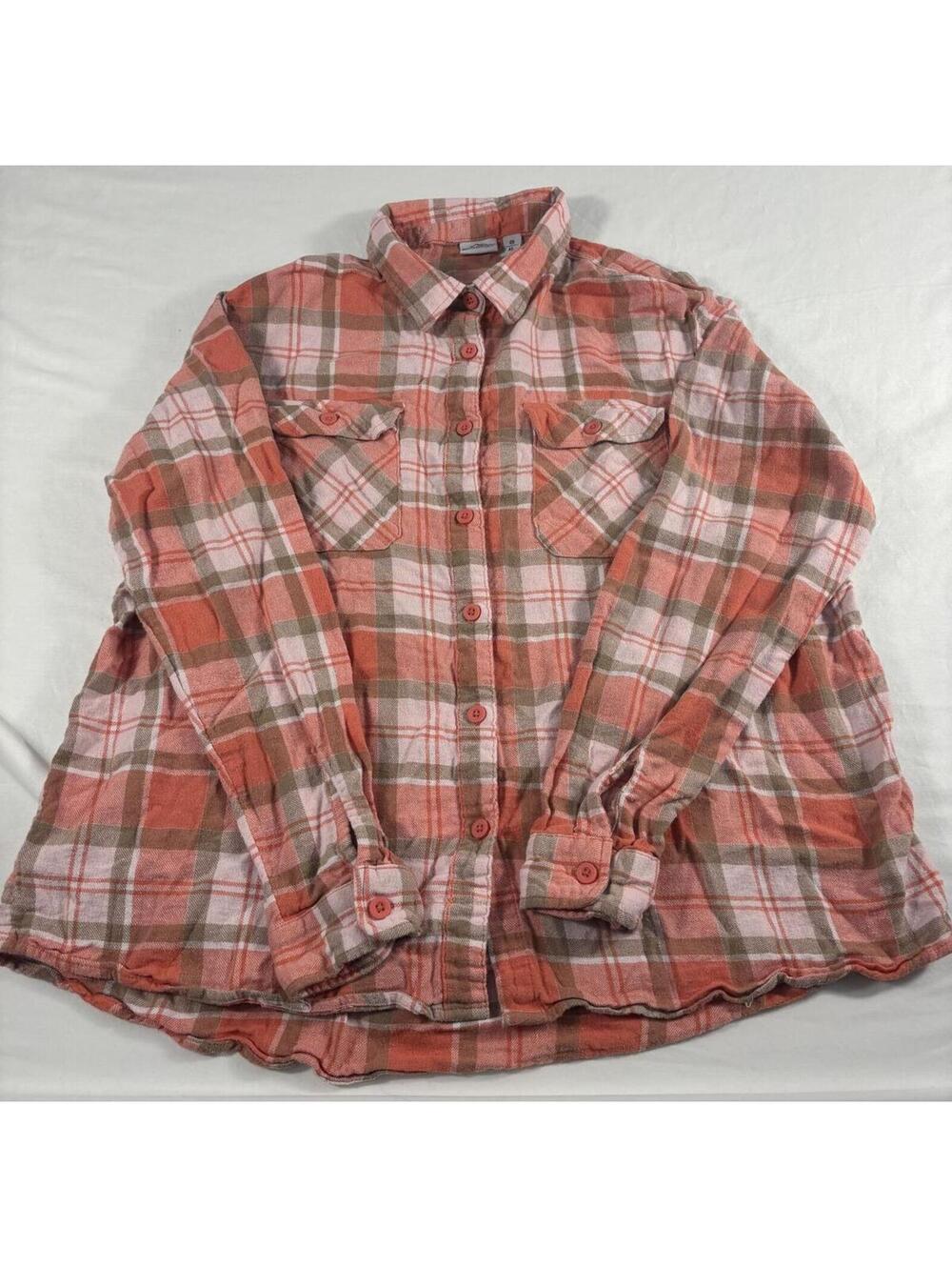 Aldi's Adventureridge Women's Orange Plaid Flannel Shirt Size XL